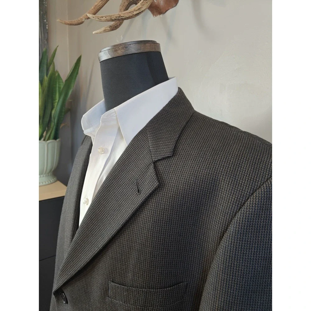 Joseph Abboud 46R Brown Blue Check Wool Silk Sport Coat Blazer 3 Button USA H605